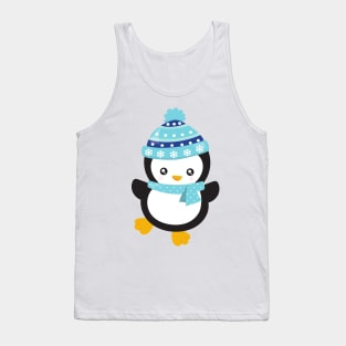 Christmas Penguin, Penguin With Scarf, Hat, Xmas Tank Top